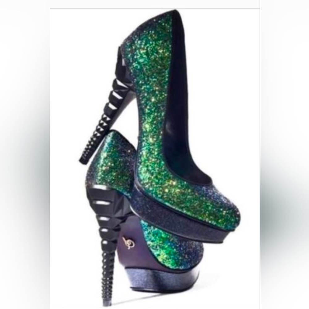 RACHEL Rachel Roy Glittering Green Heels